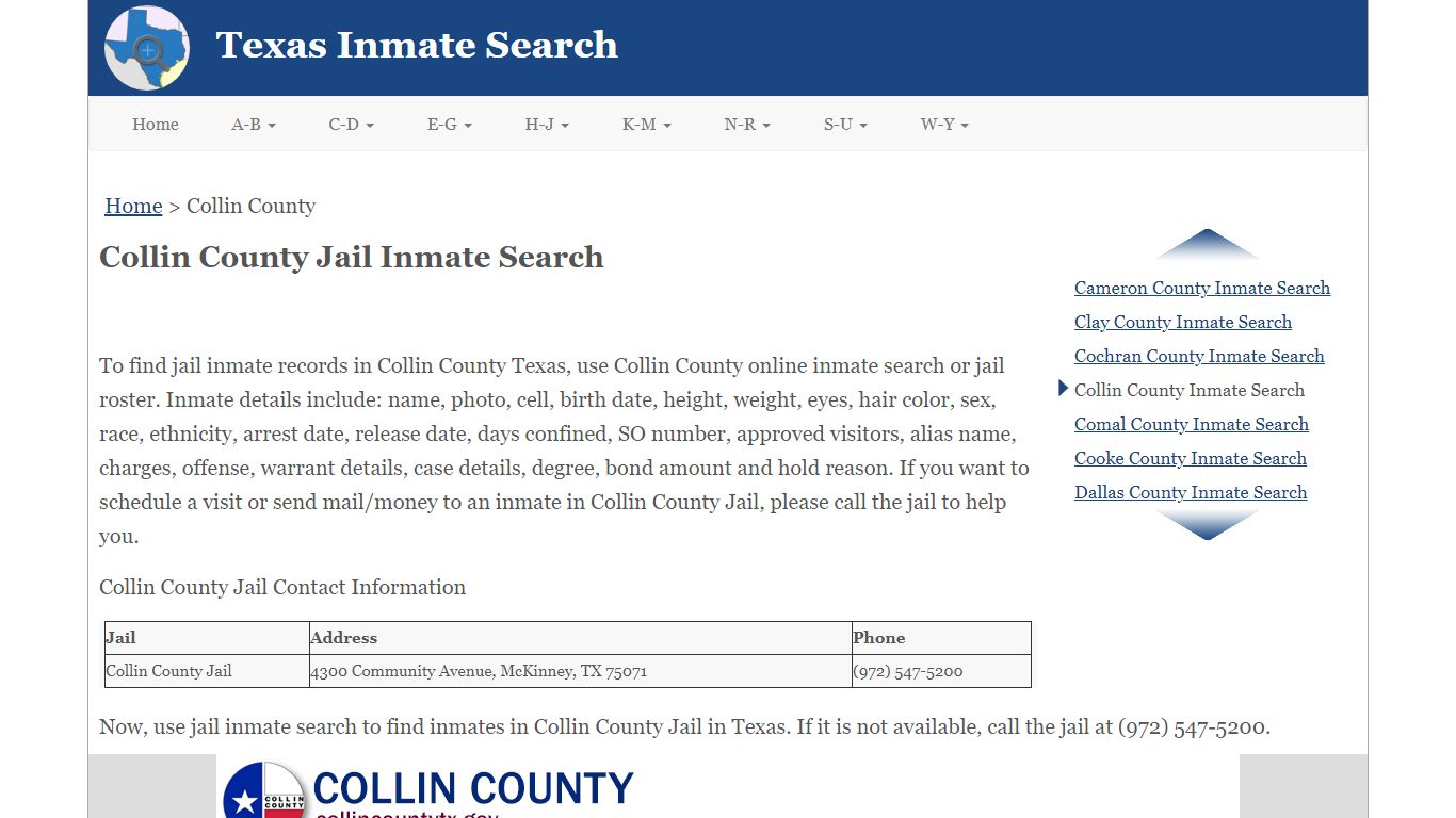 Collin County TX Jail Inmate Search